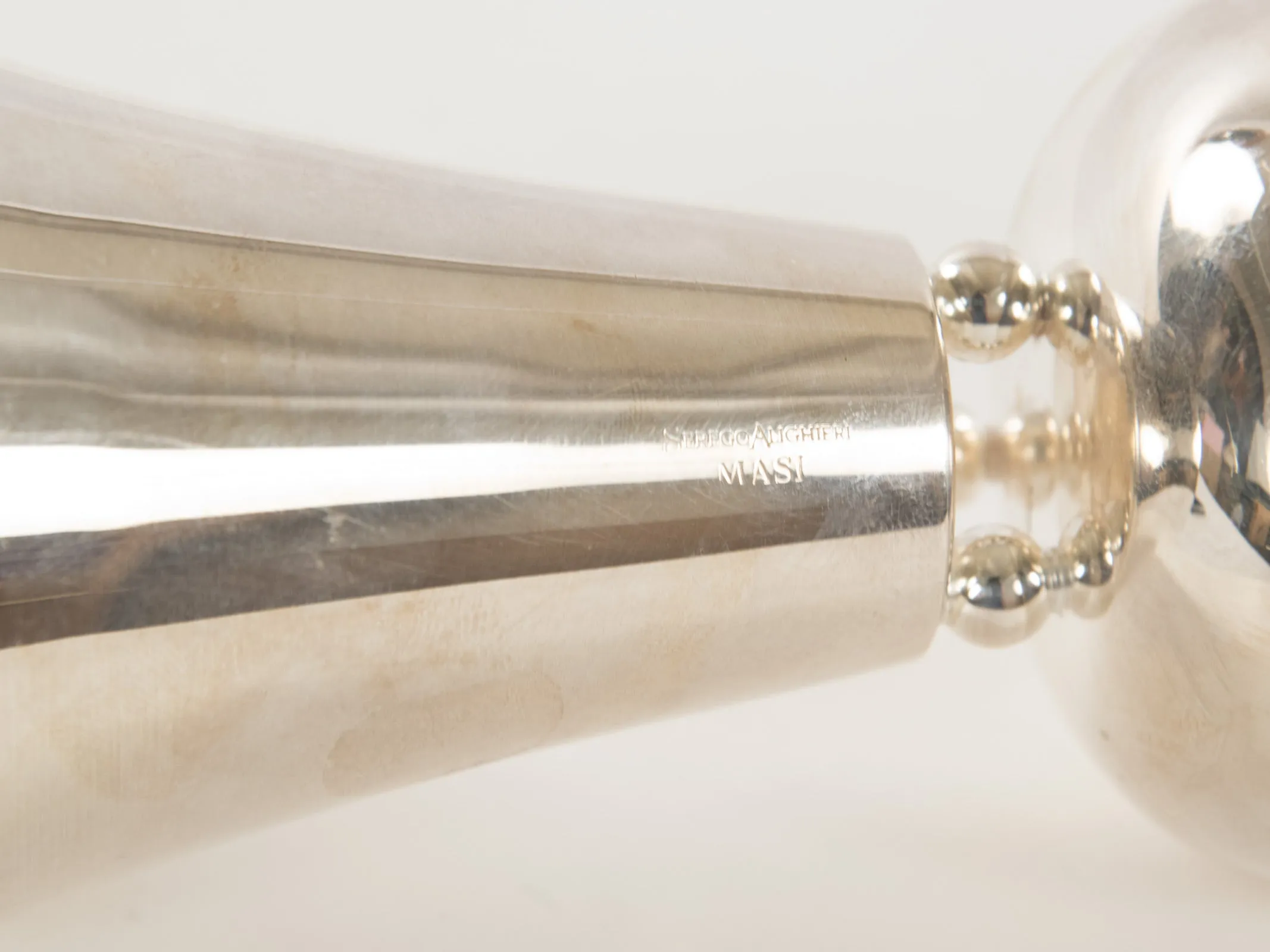 A Set of Six Cleto Munari Sterling Silver and Glass Goblets