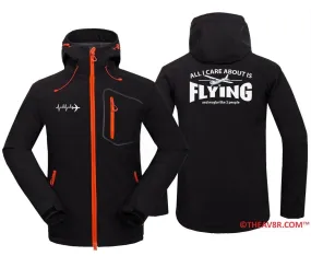 ALL I CARE ABOUT IS FLYINGT-SHIRTS WATERPROOF WINDPROOF SOFTSHELL HOODED JACKET