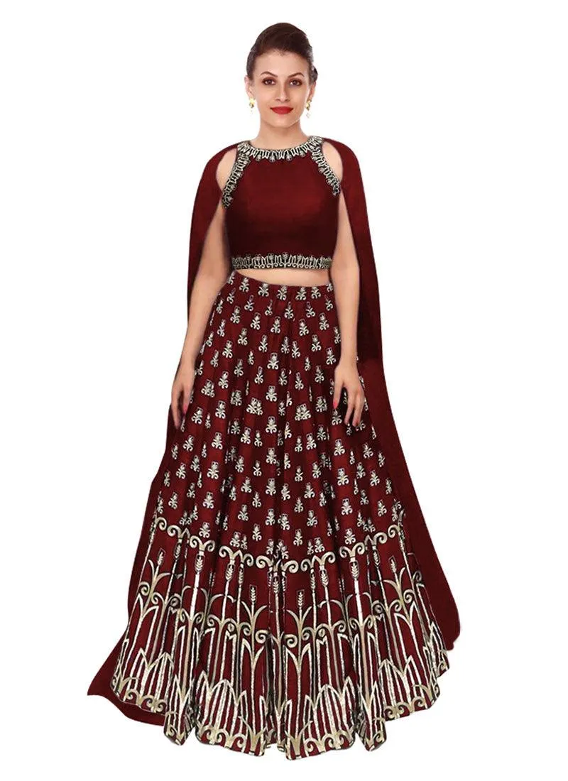 Amusing Maroon Lehenga Choli With Maroon Georgette Dupatta Set