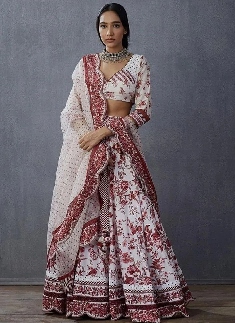 Angelic White Digital Print Silk Flared Lehenga Choli Set