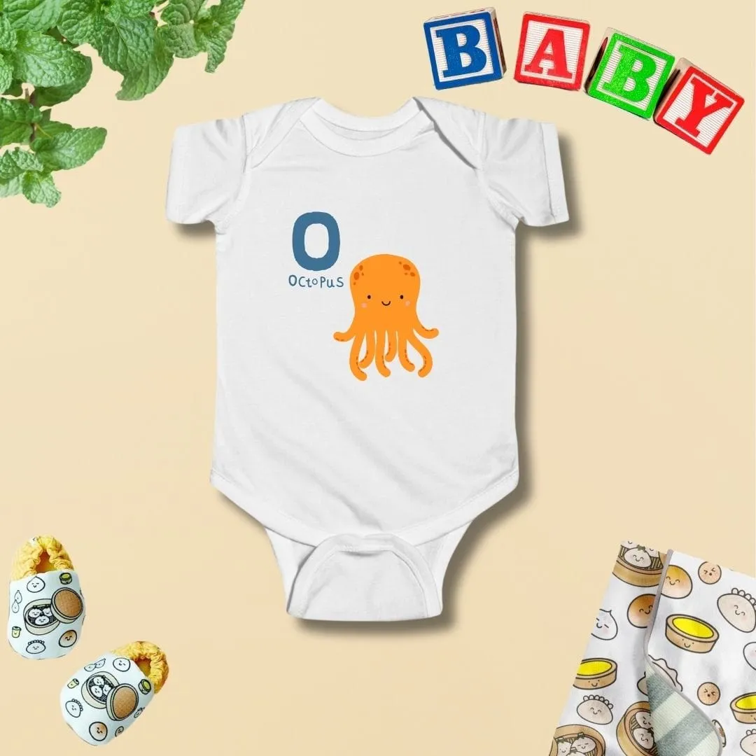 Animal Alphabet - O for Octopus Baby Bodysuit - Unisex Graphic Bodysuit for Babies