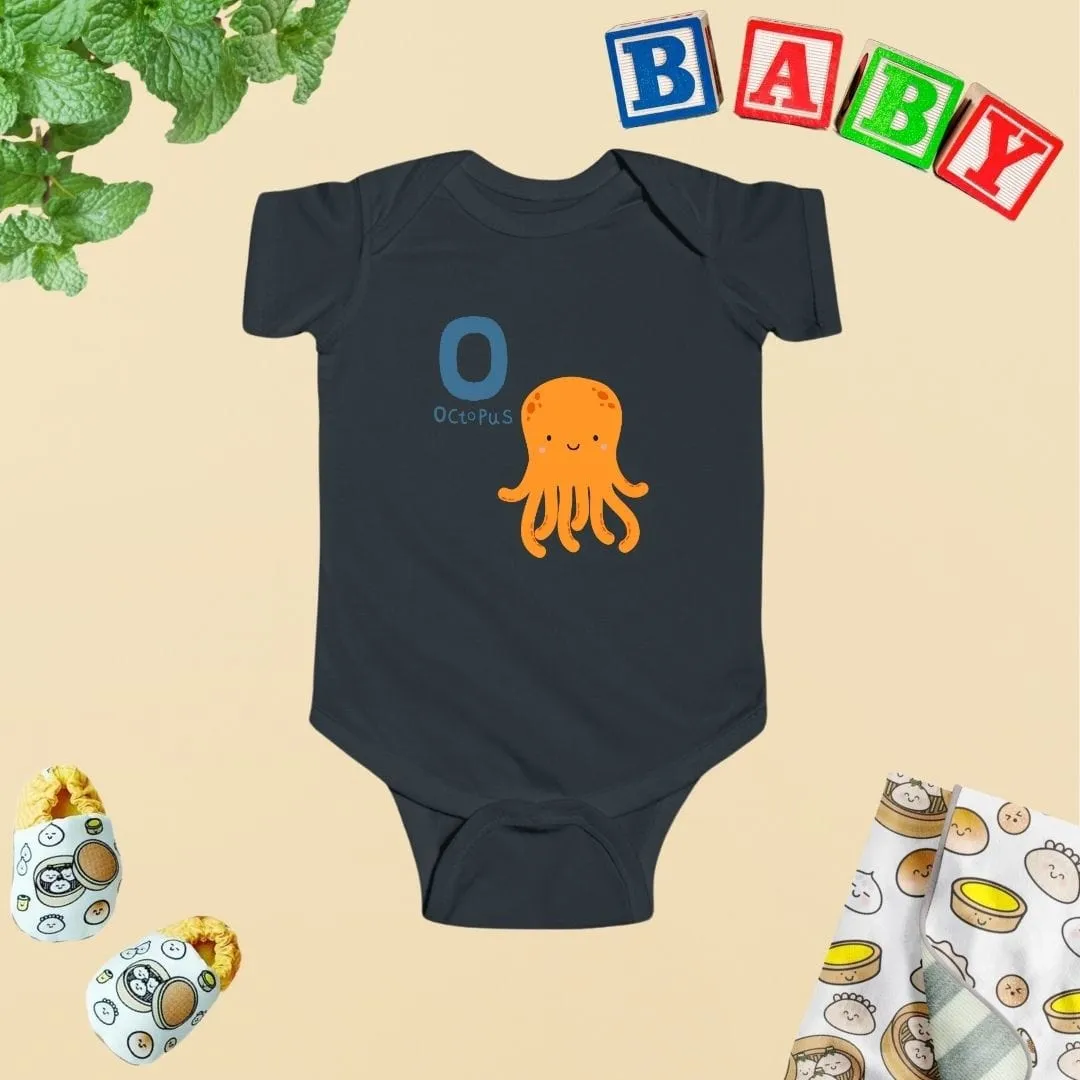 Animal Alphabet - O for Octopus Baby Bodysuit - Unisex Graphic Bodysuit for Babies