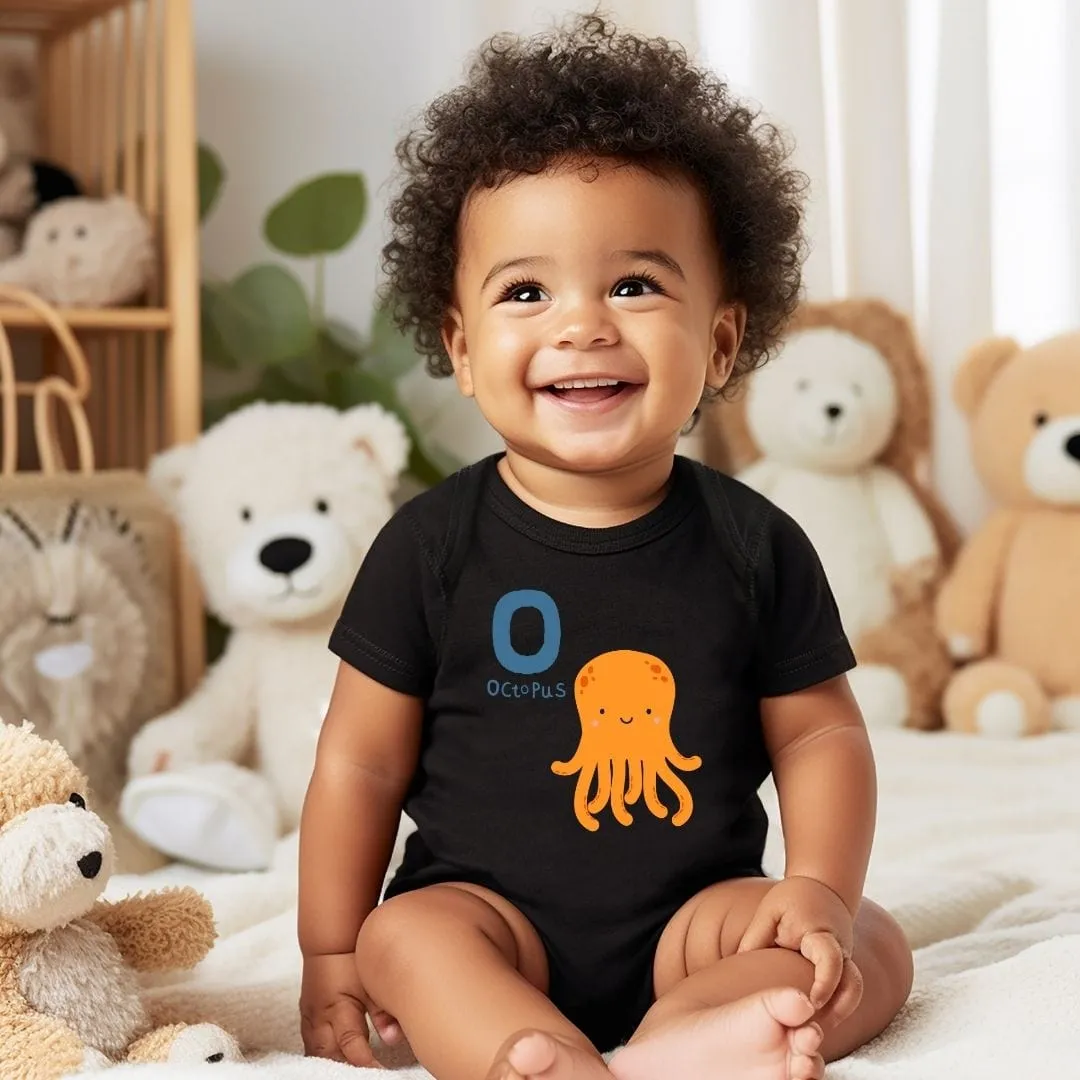 Animal Alphabet - O for Octopus Baby Bodysuit - Unisex Graphic Bodysuit for Babies