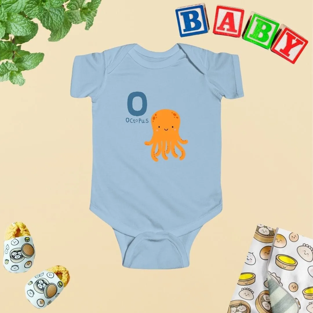 Animal Alphabet - O for Octopus Baby Bodysuit - Unisex Graphic Bodysuit for Babies