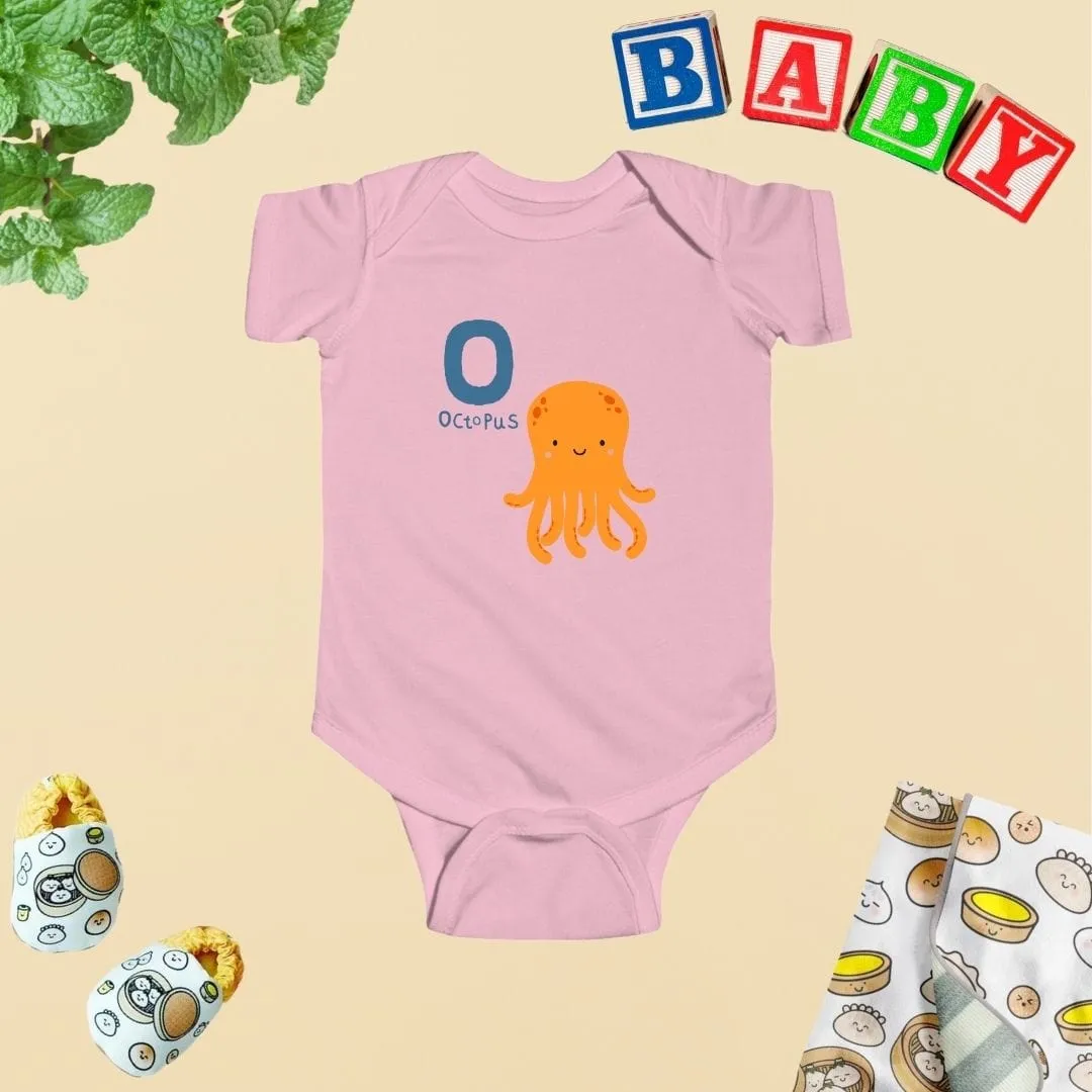 Animal Alphabet - O for Octopus Baby Bodysuit - Unisex Graphic Bodysuit for Babies