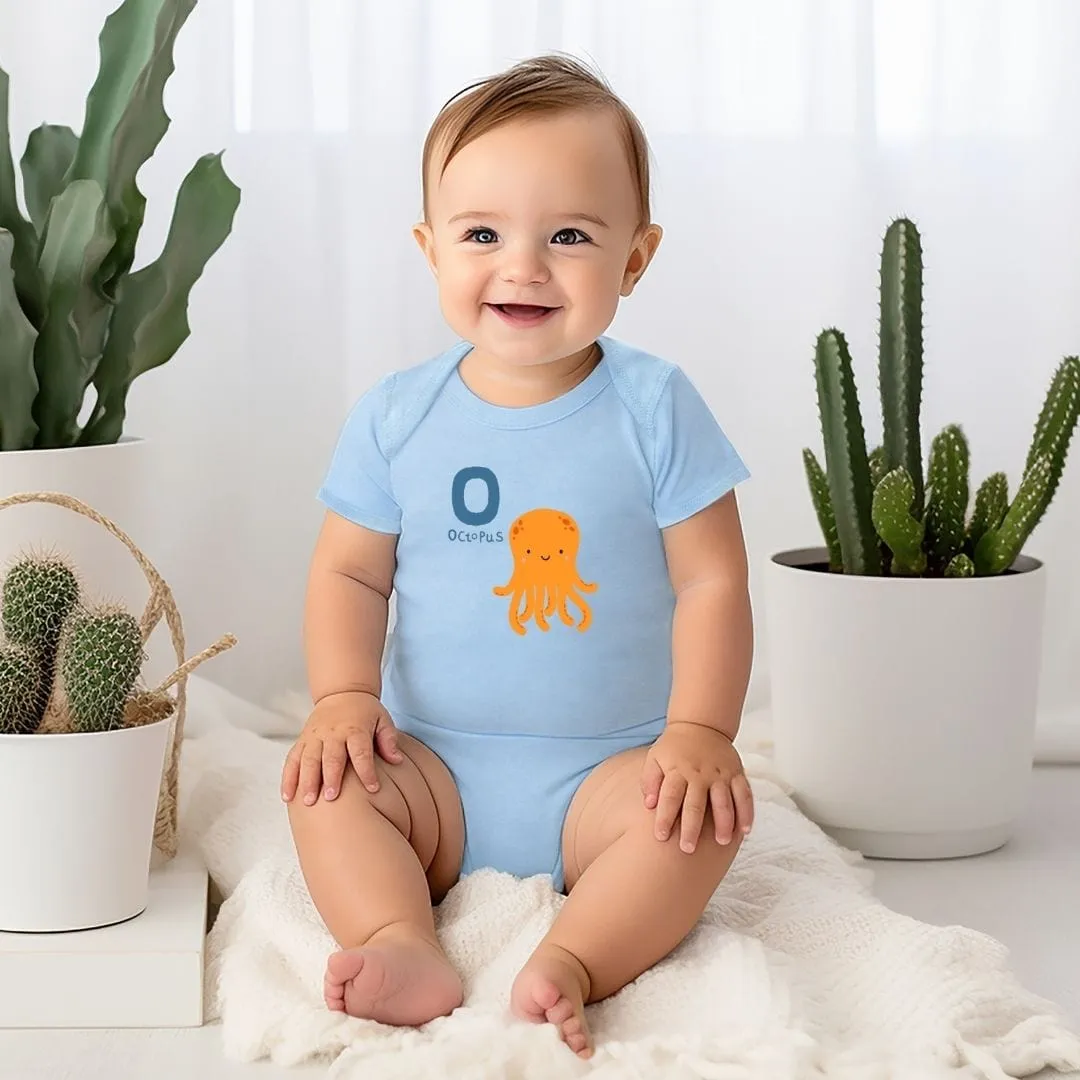 Animal Alphabet - O for Octopus Baby Bodysuit - Unisex Graphic Bodysuit for Babies