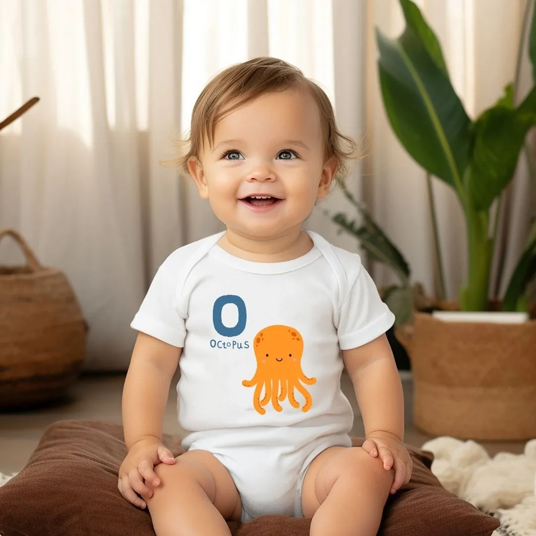 Animal Alphabet - O for Octopus Baby Bodysuit - Unisex Graphic Bodysuit for Babies