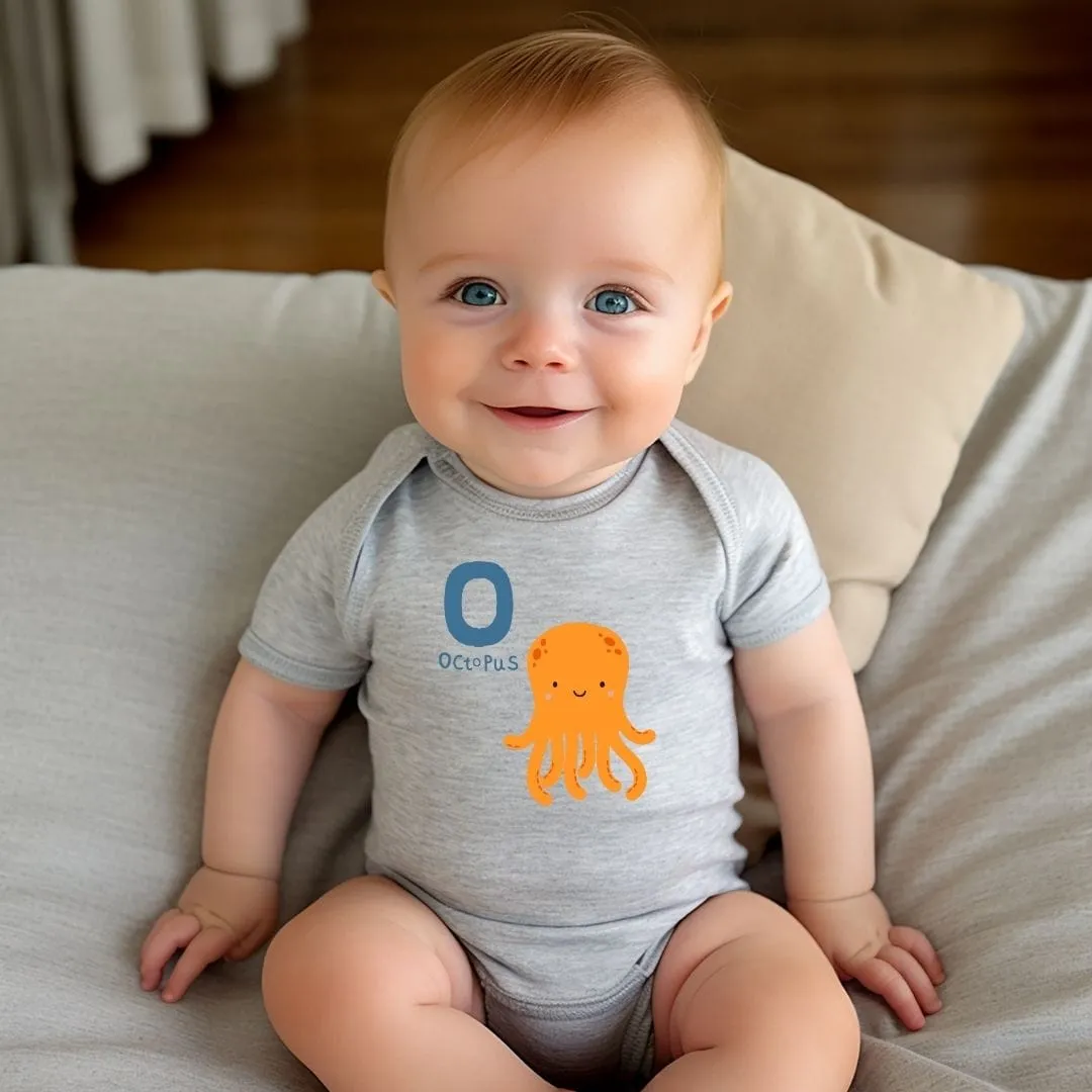 Animal Alphabet - O for Octopus Baby Bodysuit - Unisex Graphic Bodysuit for Babies