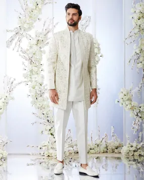 Antique Silver Open Sherwani Set