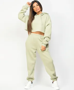 Apple Green Oversized Cropped Hoodie & Joggers Loungewear Set