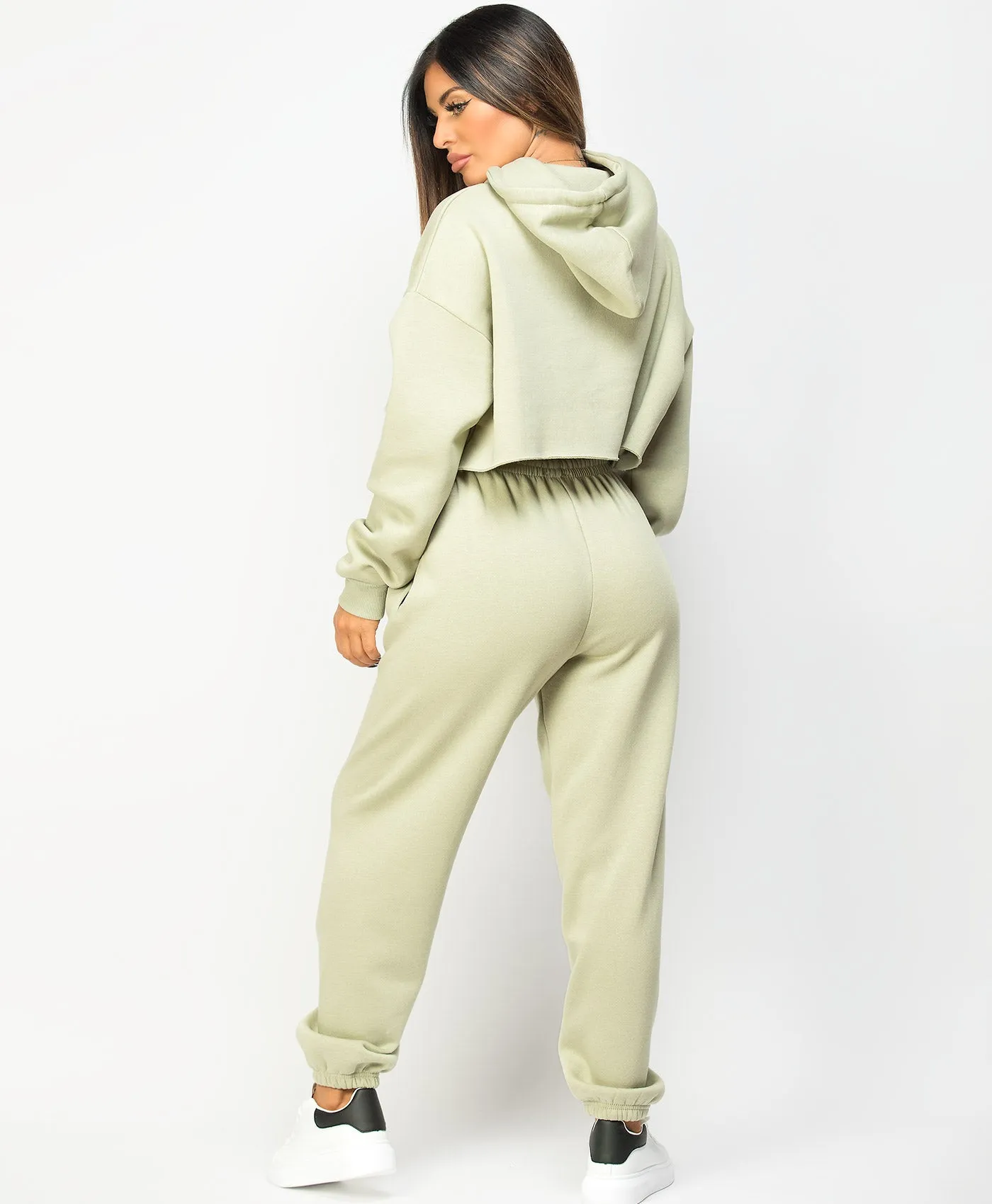 Apple Green Oversized Cropped Hoodie & Joggers Loungewear Set