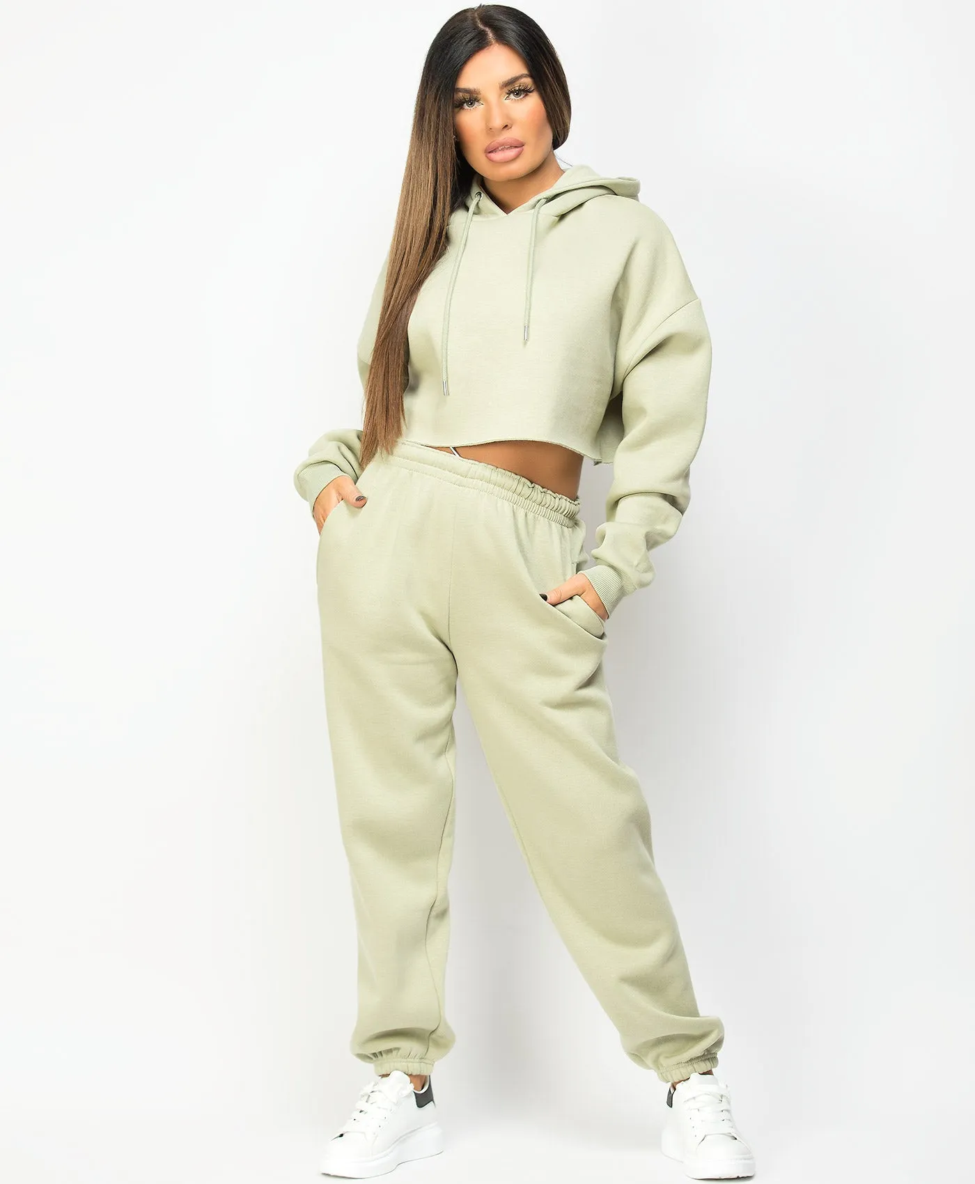 Apple Green Oversized Cropped Hoodie & Joggers Loungewear Set