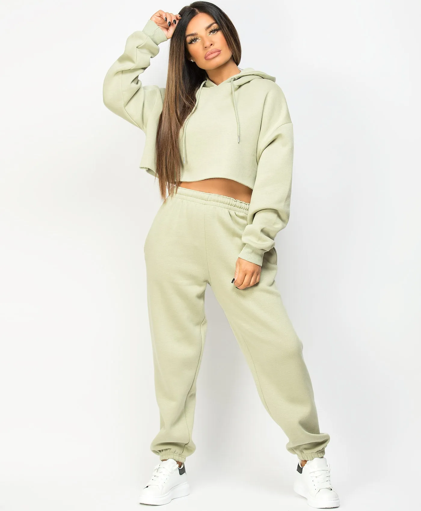 Apple Green Oversized Cropped Hoodie & Joggers Loungewear Set