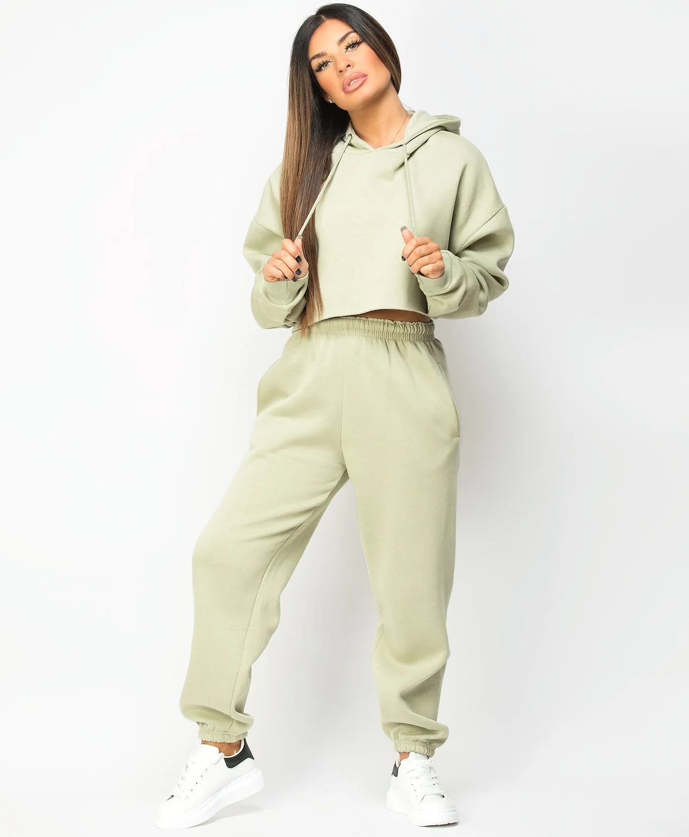 Apple Green Oversized Cropped Hoodie & Joggers Loungewear Set