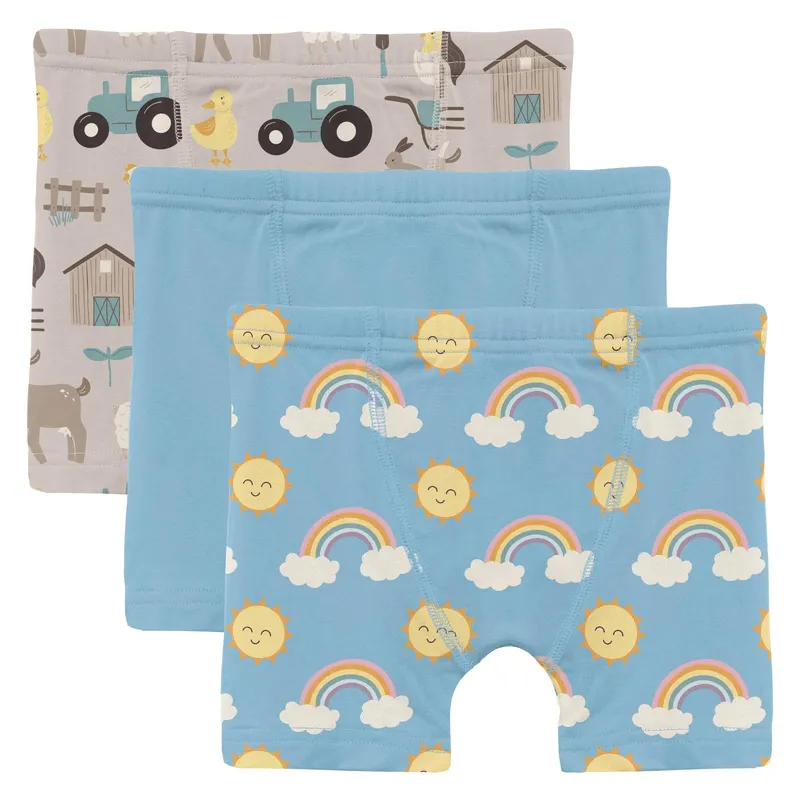 Bamboo Boxer Briefs (Set of 3) - Latte Morning on the Farm, Seaside Blue & Sunshine and Rainbows