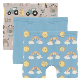 Bamboo Boxer Briefs (Set of 3) - Latte Morning on the Farm, Seaside Blue & Sunshine and Rainbows