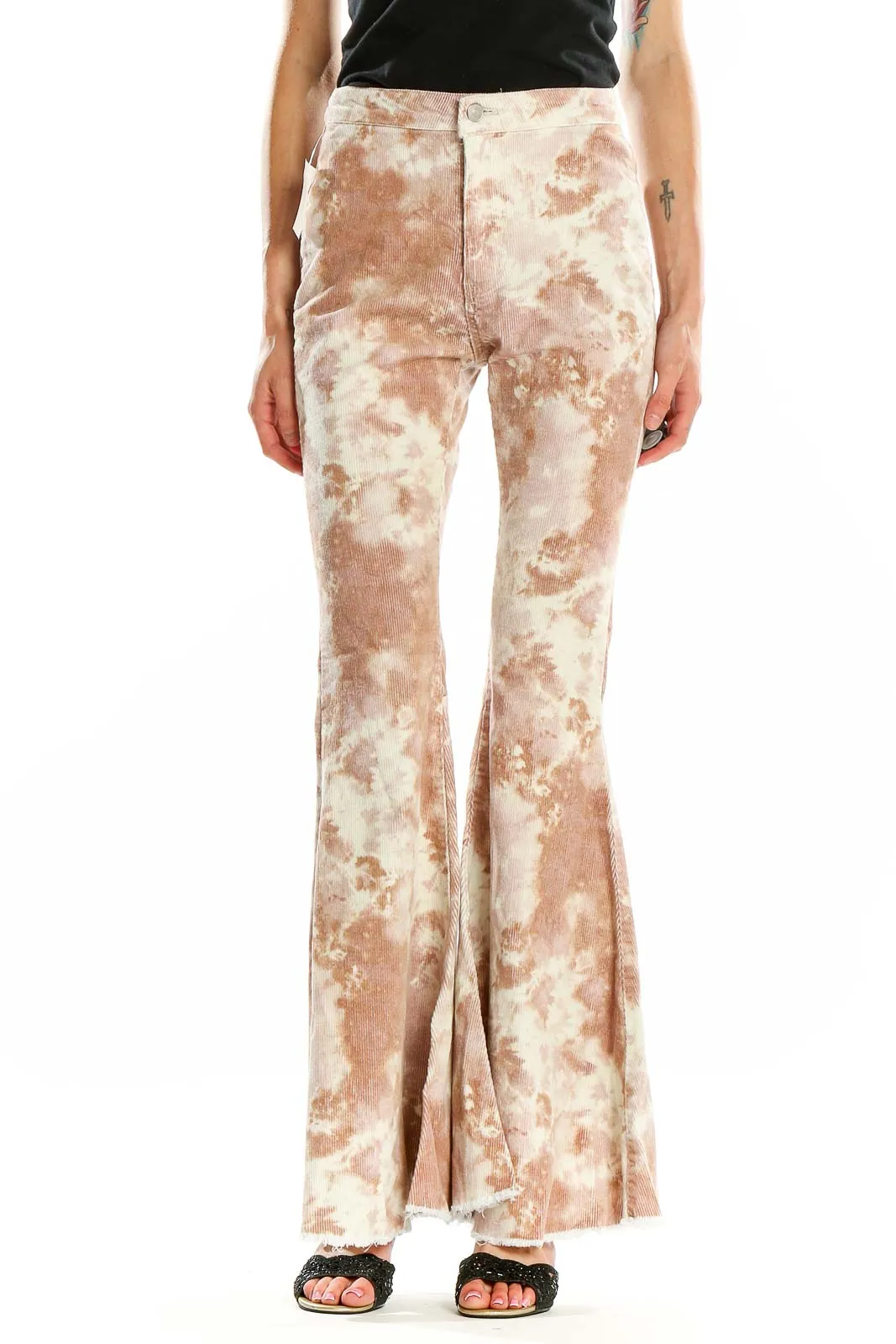 Beige Tie-Dye Flared Pants