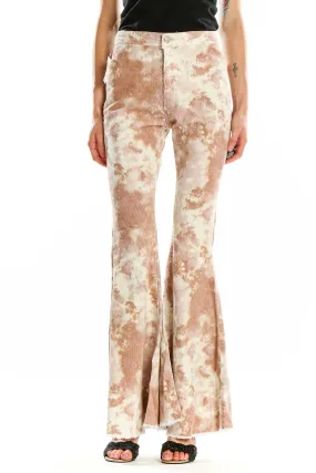 Beige Tie-Dye Flared Pants