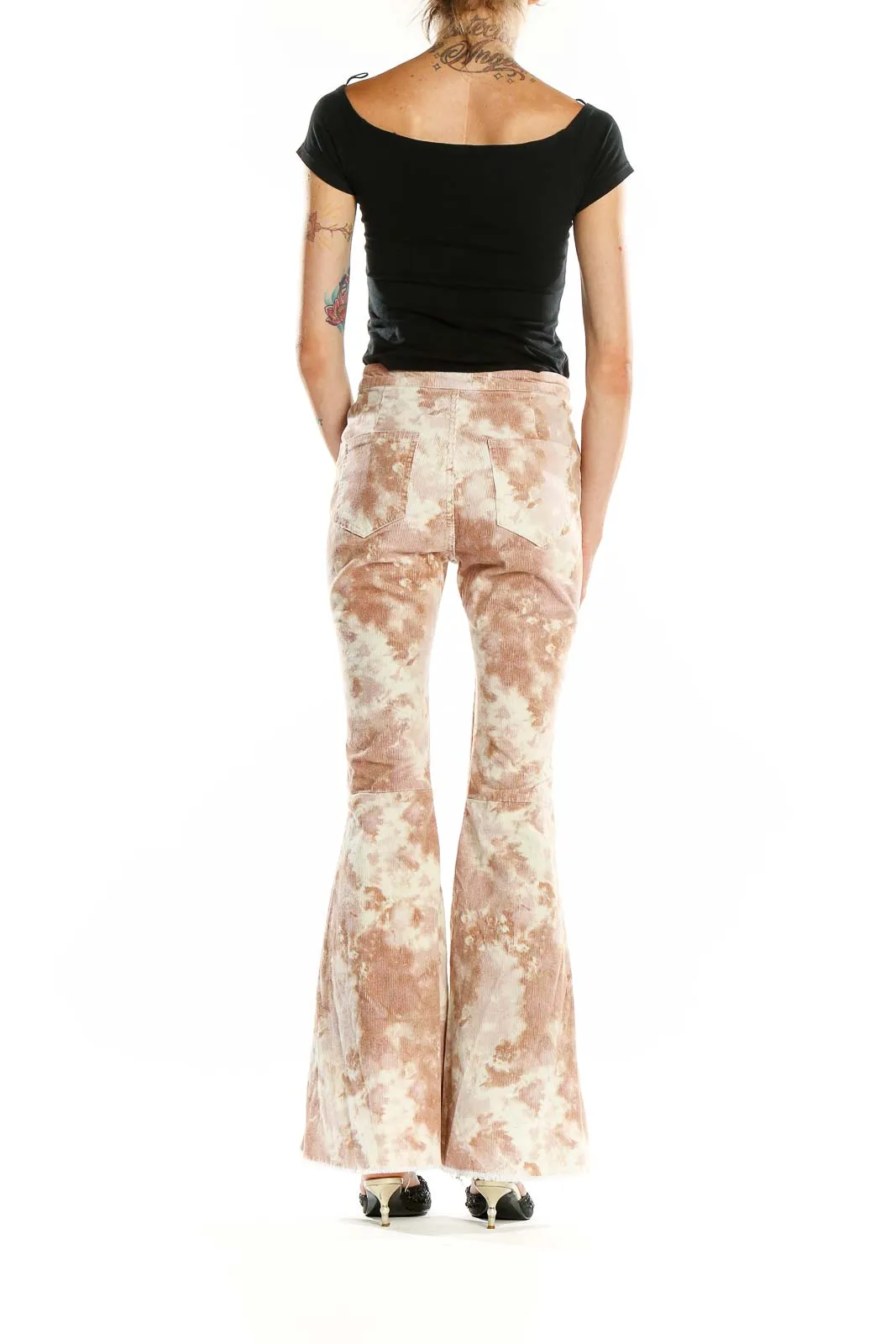Beige Tie-Dye Flared Pants