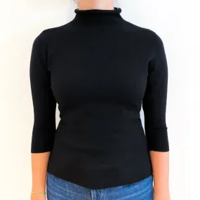 Black Cashmere Turtleneck 3/4 Sleeve Jumper Small