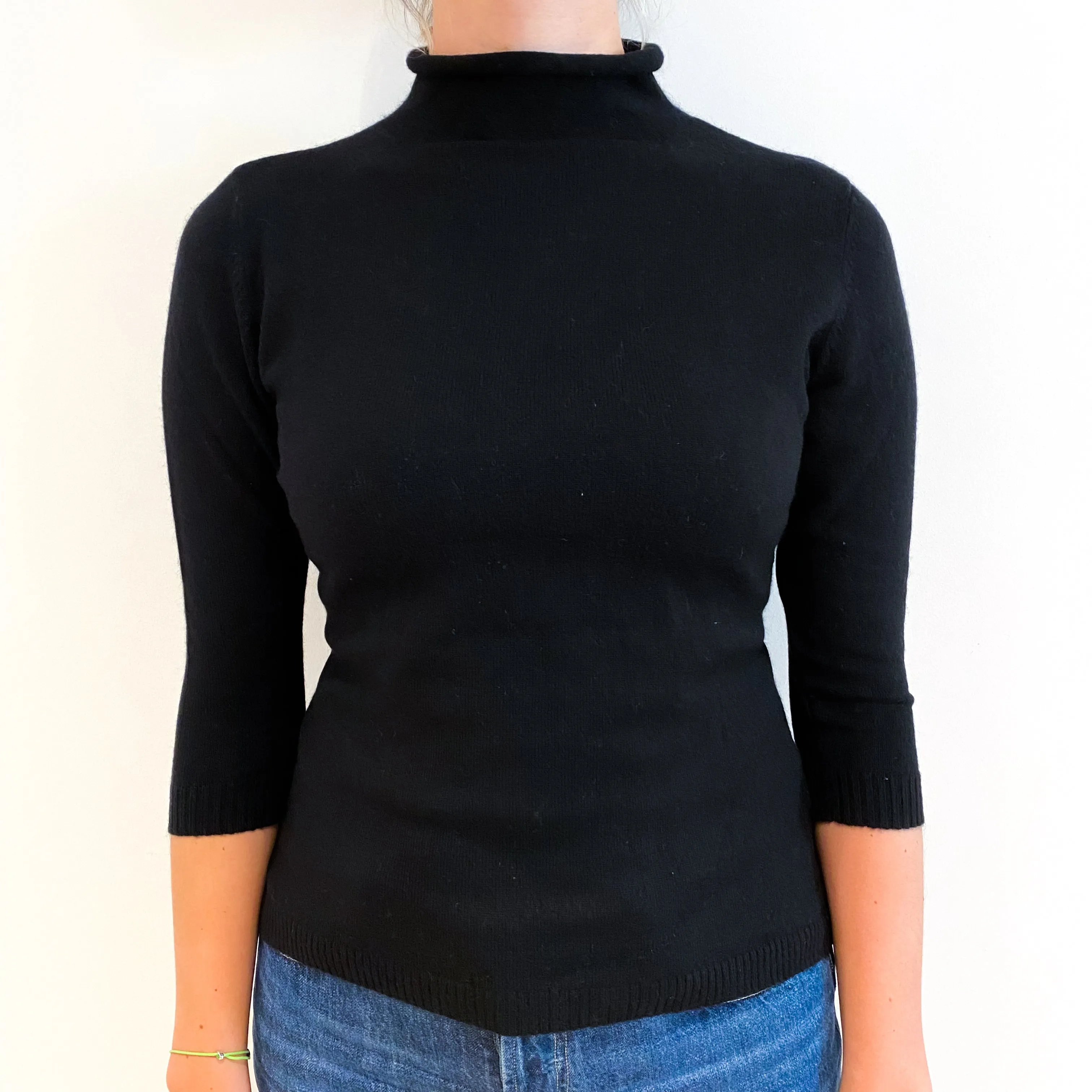 Black Cashmere Turtleneck 3/4 Sleeve Jumper Small