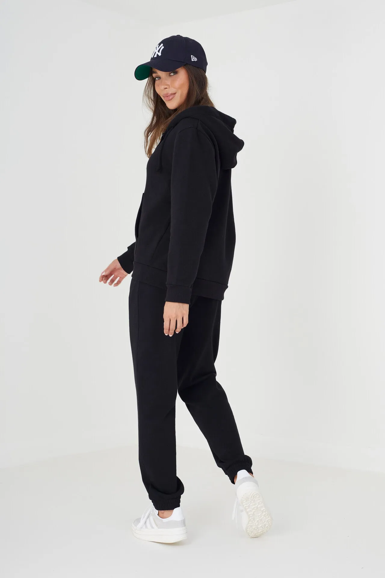 BLACK CUFFED DRAWSTRING JOGGING BOTTOMS