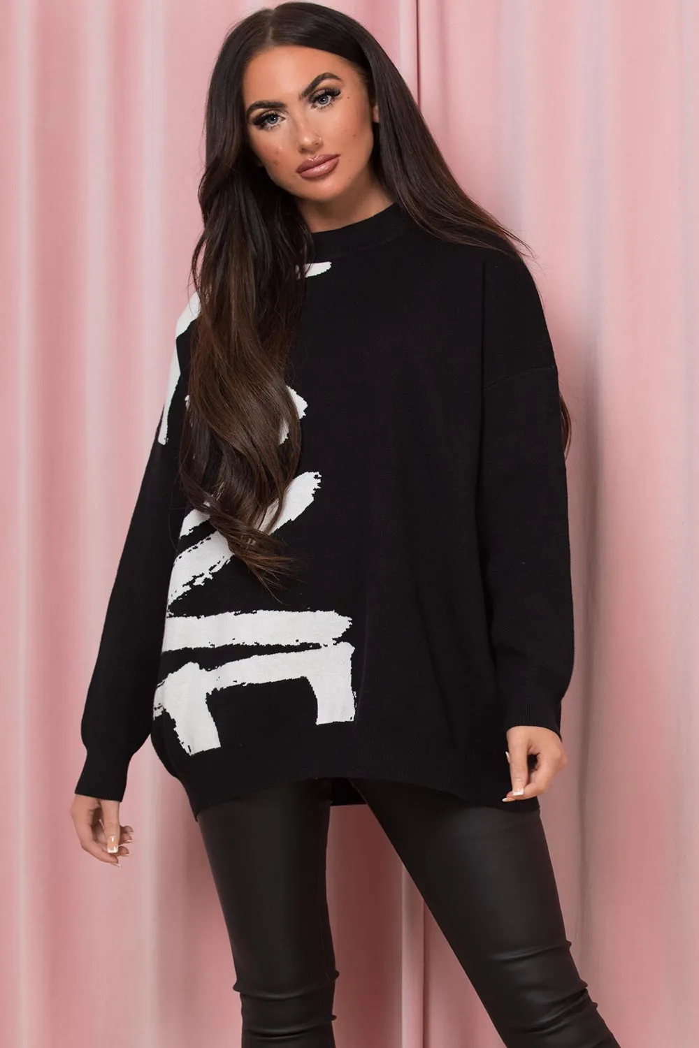 Black Oversized Jumper With Love Slogan