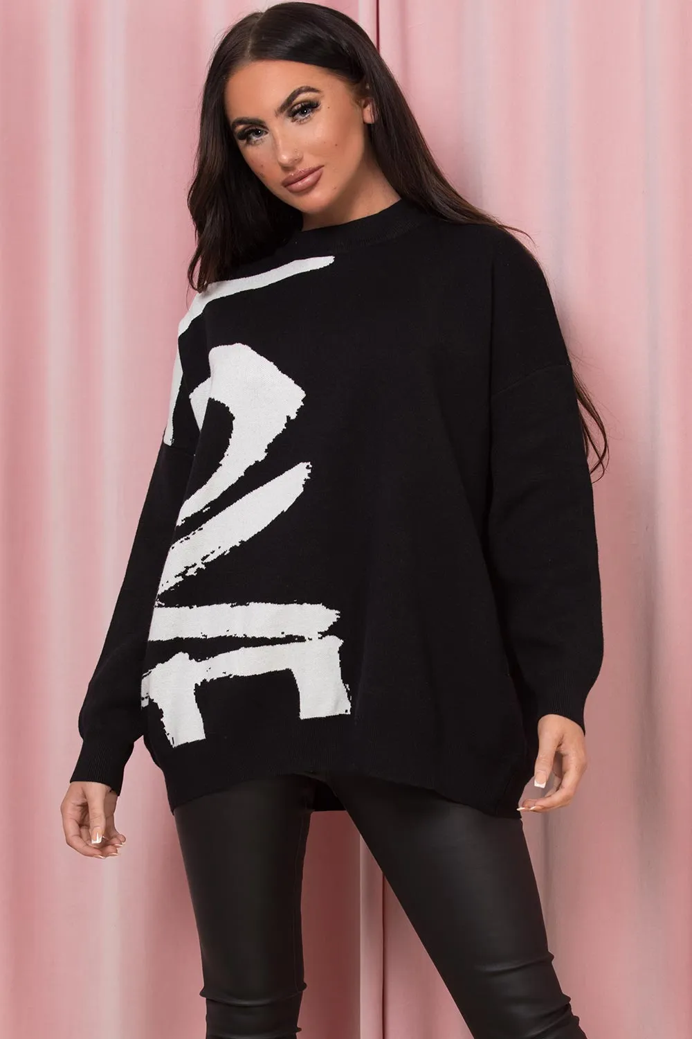 Black Oversized Jumper With Love Slogan