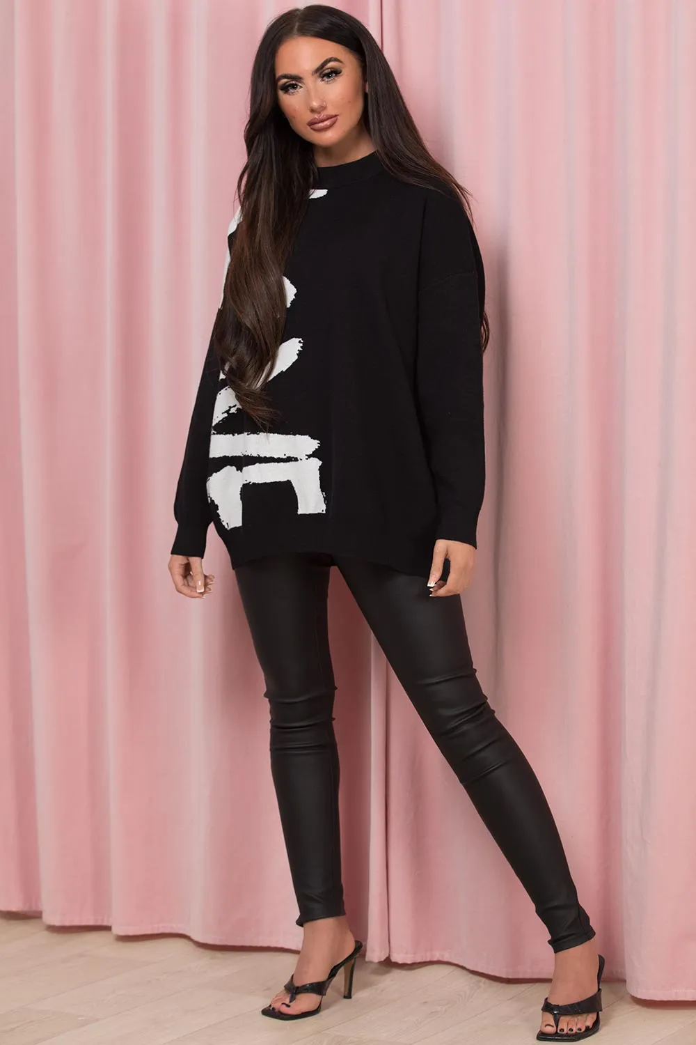 Black Oversized Jumper With Love Slogan