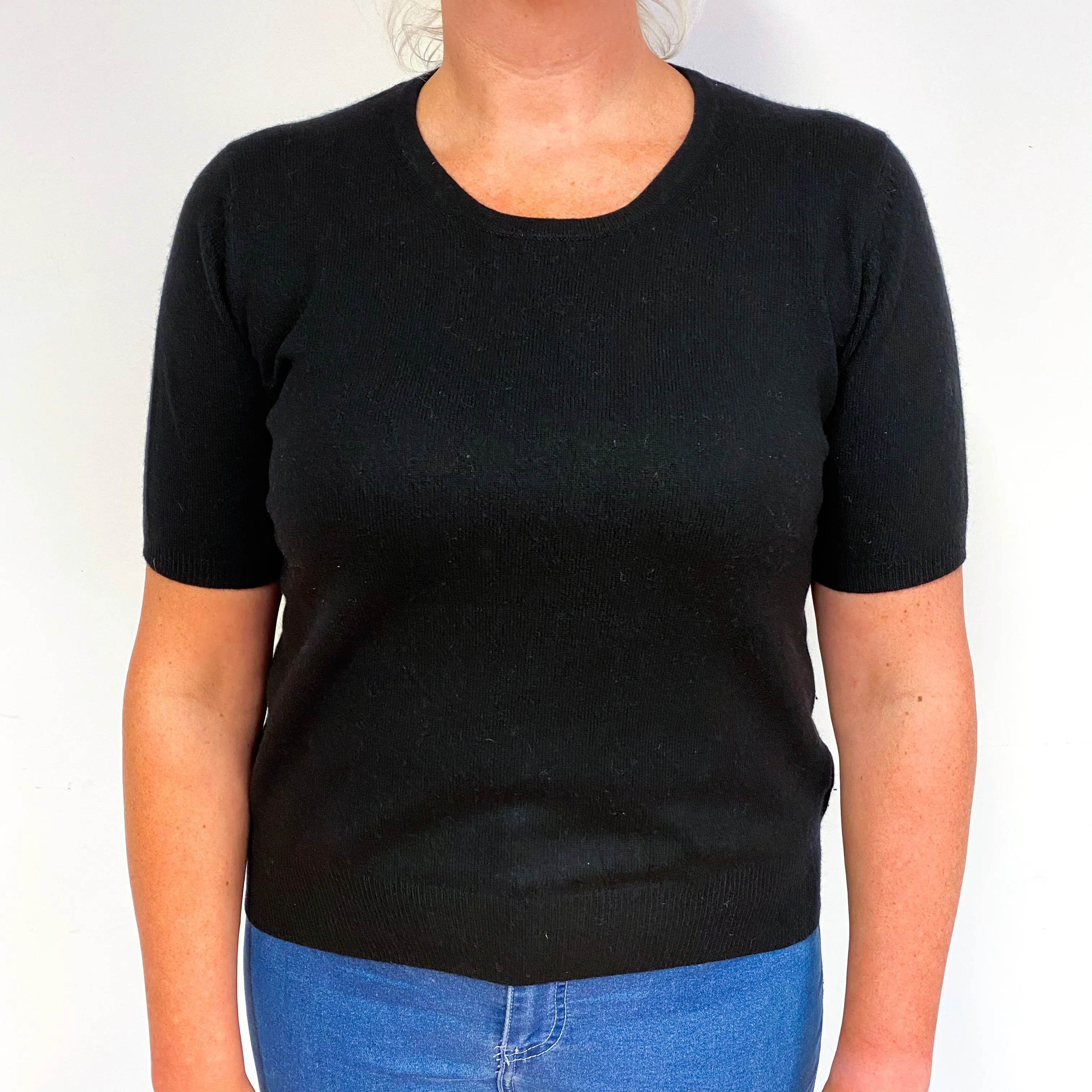 Black Short Sleeve Cashmere Crew Neck Jumper Large