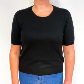 Black Short Sleeve Cashmere Crew Neck Jumper Large