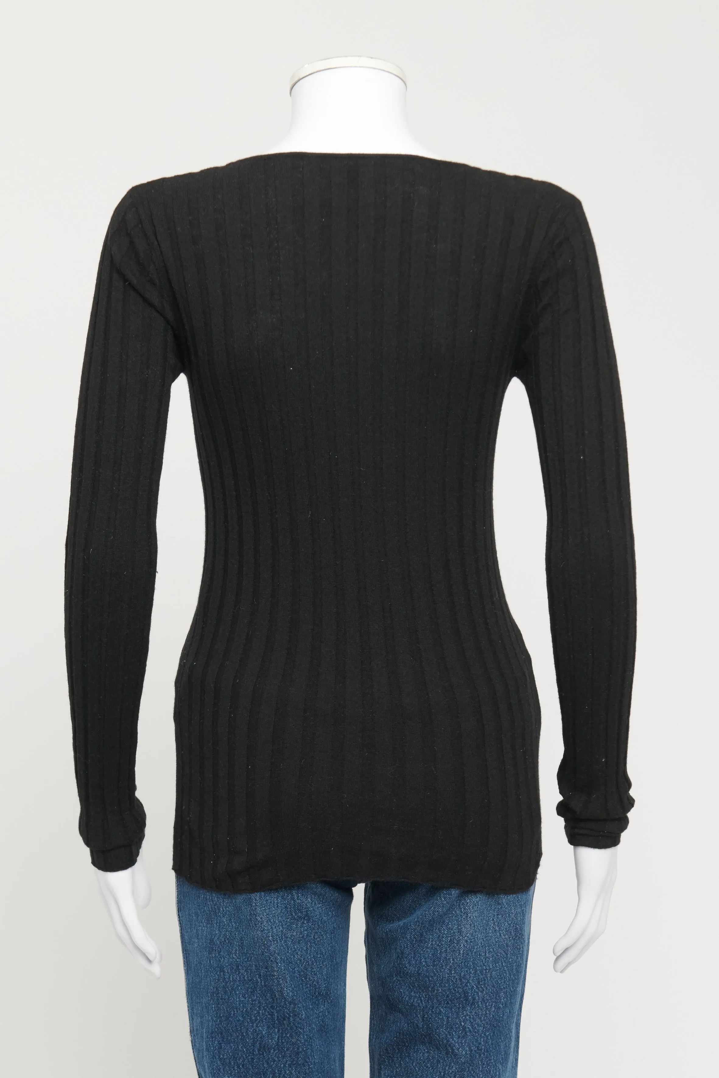 Black Wool Blend Preowned Knitted Top With Deep V Neck