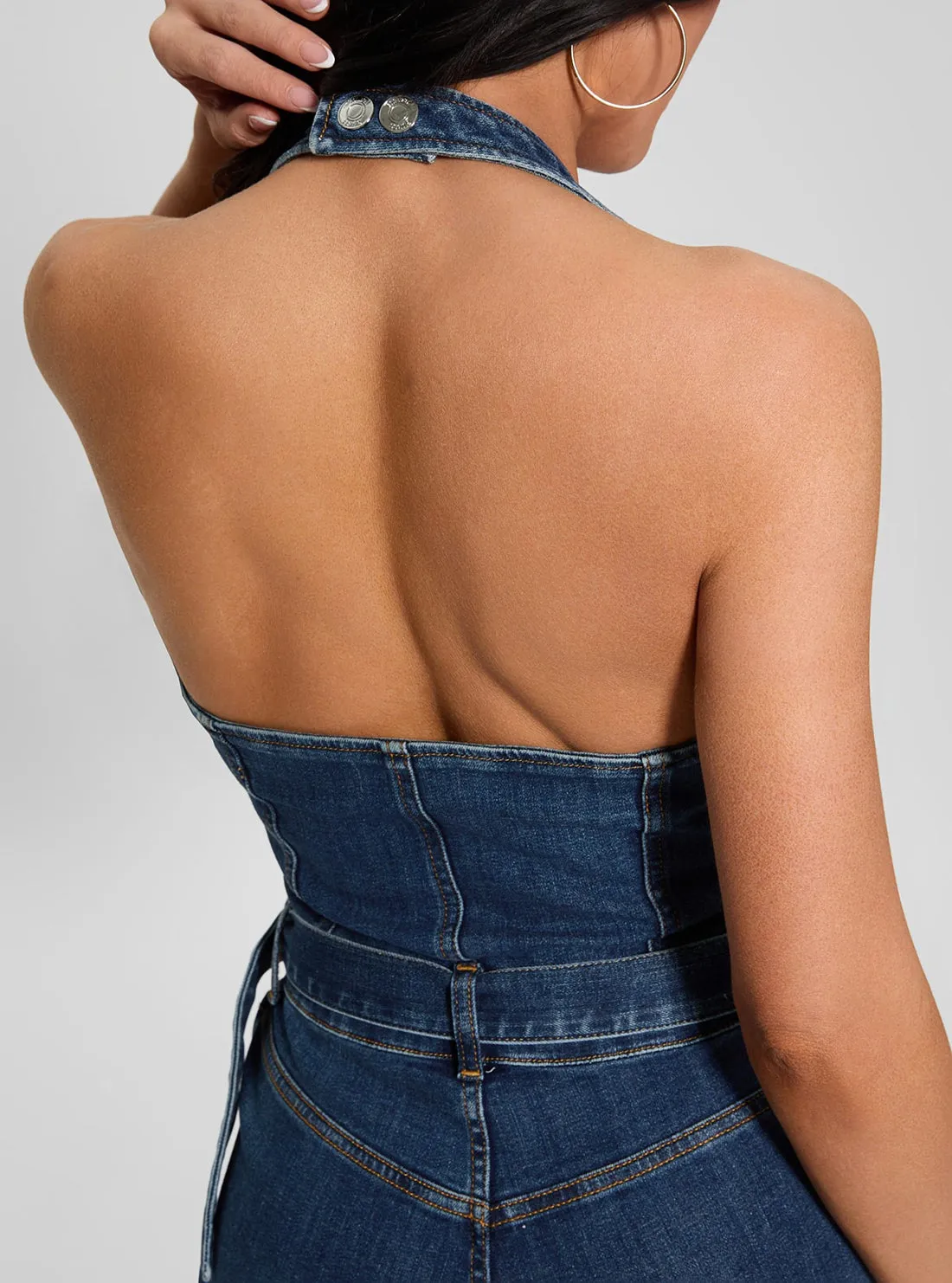 Blue Denim Claire Halter Jumpsuit