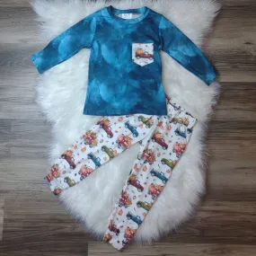 Boys Tie Dye Top with Fall Truck Joggers