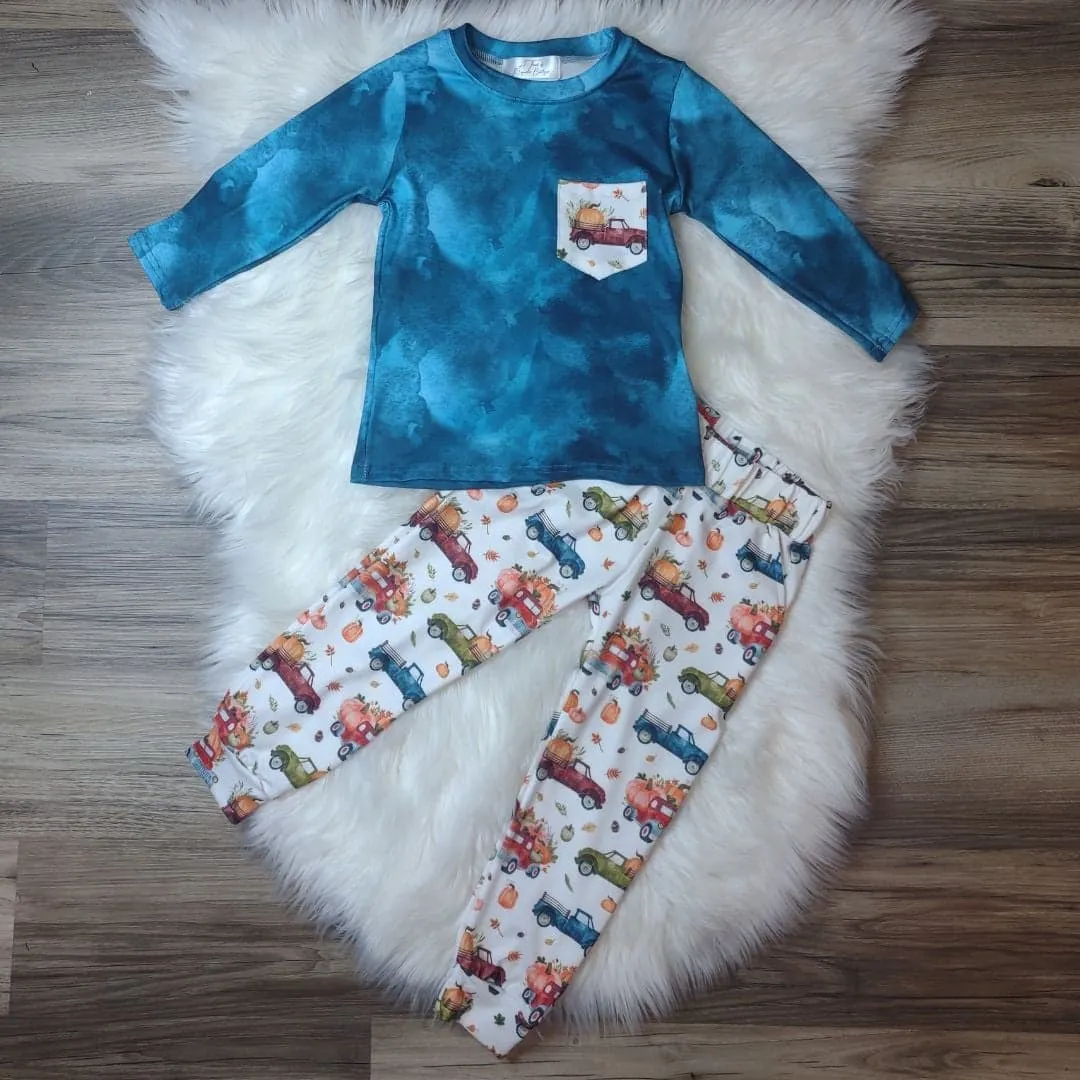 Boys Tie Dye Top with Fall Truck Joggers