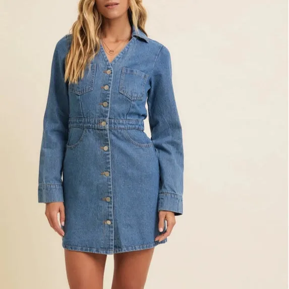 Button Down Denim Mini Dress