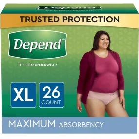 CA/52 - Depend FIT-FLEX Incontinence Underwear for Women, Maximum Absorbency, XL, Blush, 26 Count, Replaces Item 6913406
