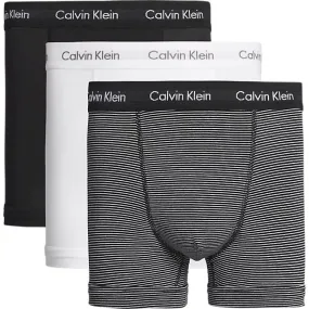 Calvin Klein TRUNK 3 Pack Mens Cotton Stretch Underwear White/Black & White Stripe/Black