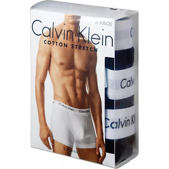 Calvin Klein TRUNK 3 Pack Mens Cotton Stretch Underwear White/Black & White Stripe/Black