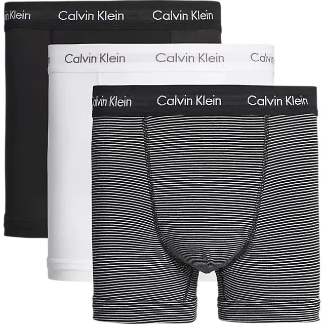 Calvin Klein TRUNK 3 Pack Mens Cotton Stretch Underwear White/Black & White Stripe/Black