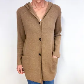 Camel Brown Heavy knit Cashmere Hooded Cardigan Medium