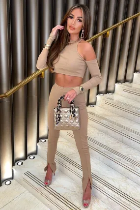 Camel Split Front Flared Trousers - Florie