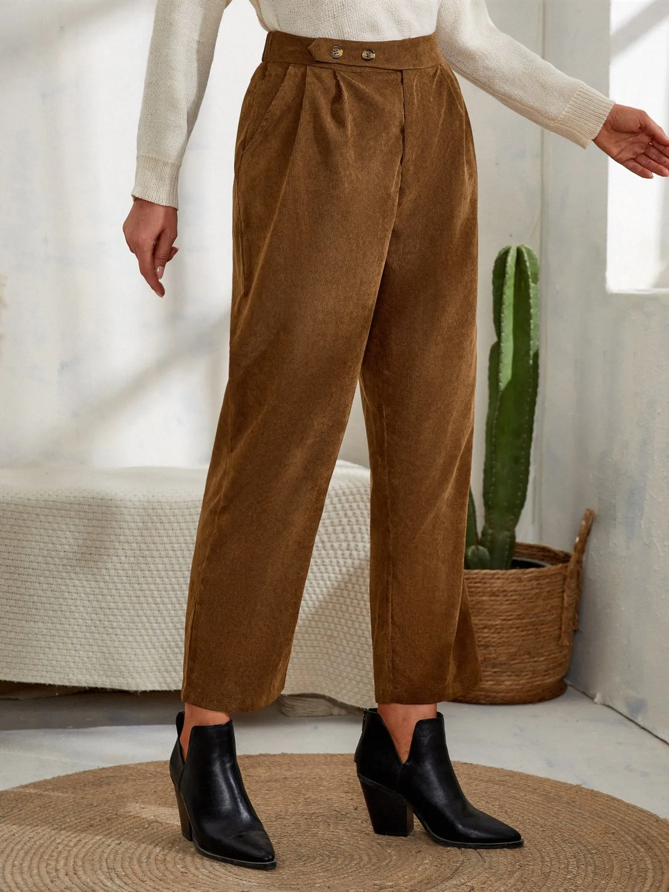Casual Plain Pocket High Waist Long Women Pants