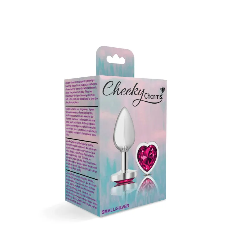 Cheeky Charms - Silver Metal Butt Plug - Heart - Bright Pink - Small