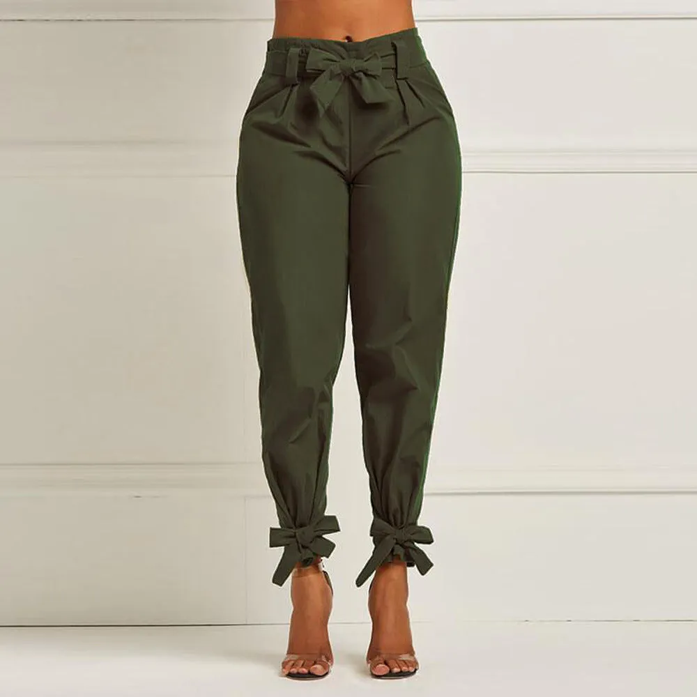 Chique Hoge Taille Broek met Verstelbare Strikdetails