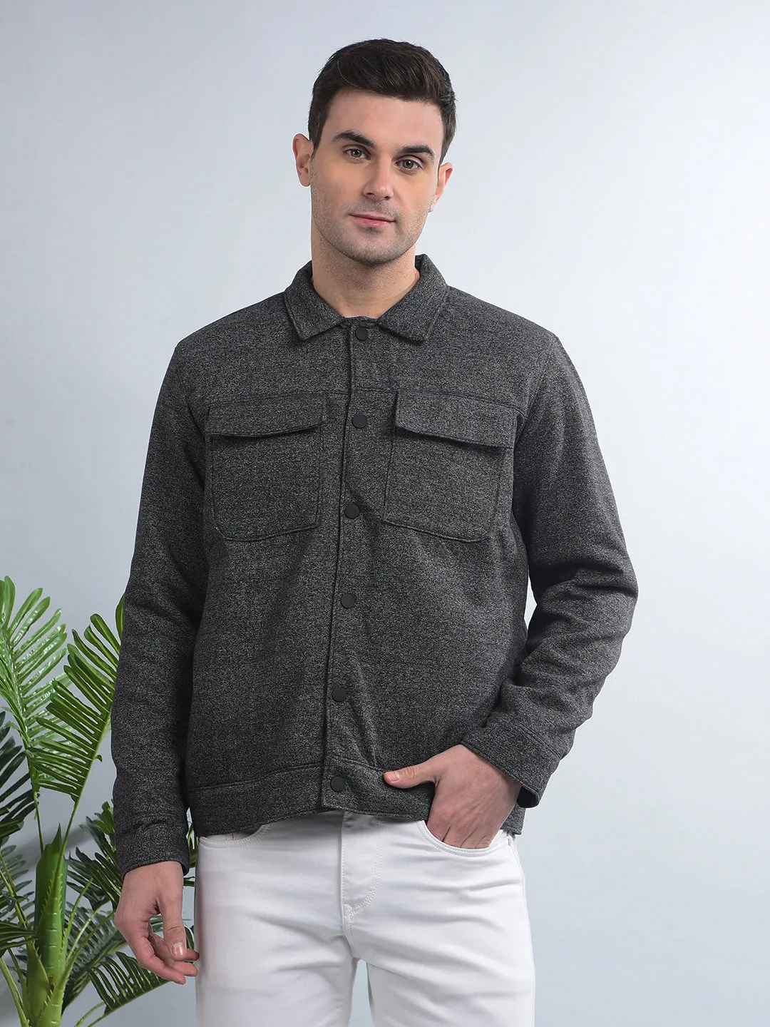 COBB SOLID DARK GREY COLLAR SHACKET