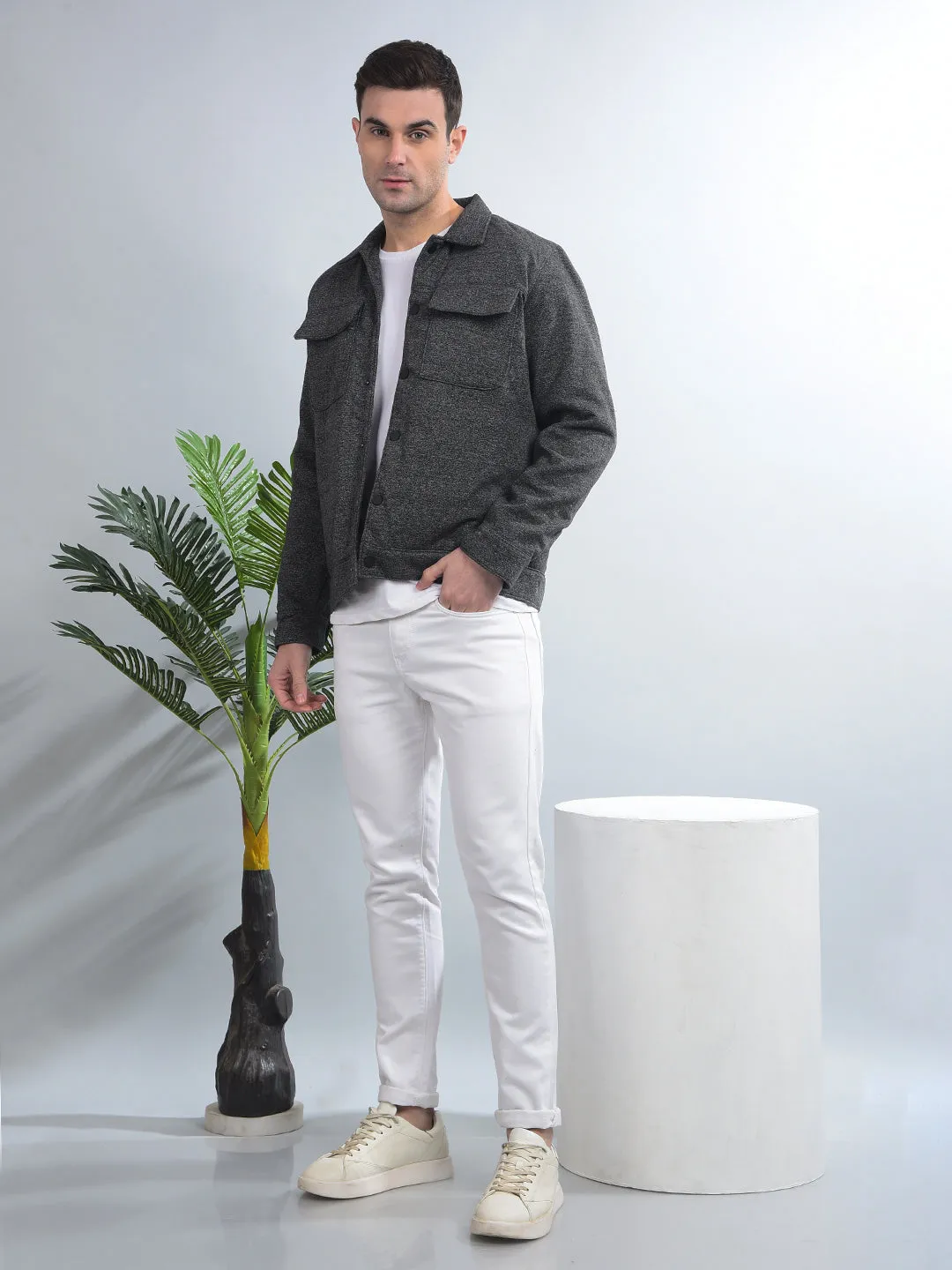 COBB SOLID DARK GREY COLLAR SHACKET