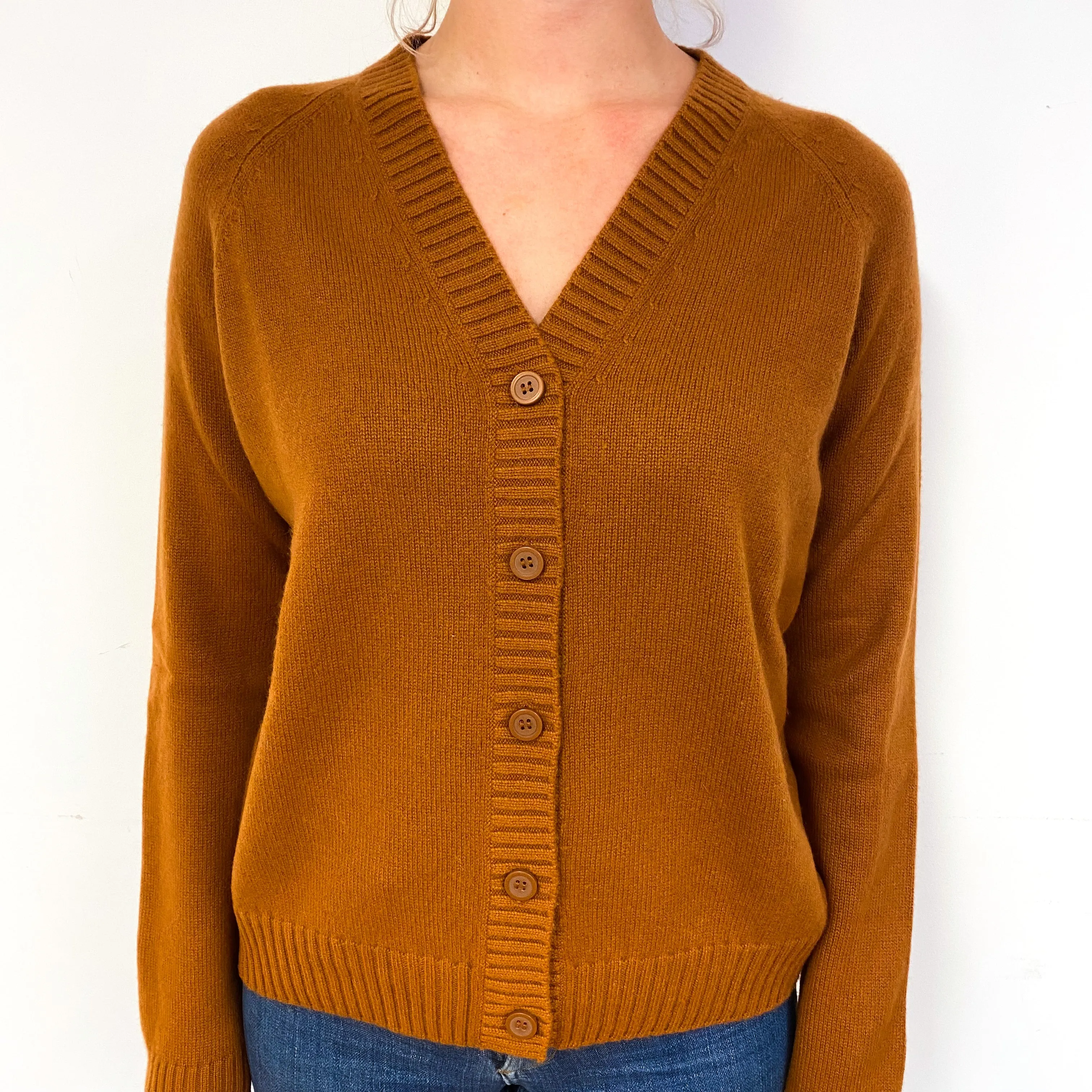 Cos Gingerbread Brown Cashmere V-Neck Cardigan Small