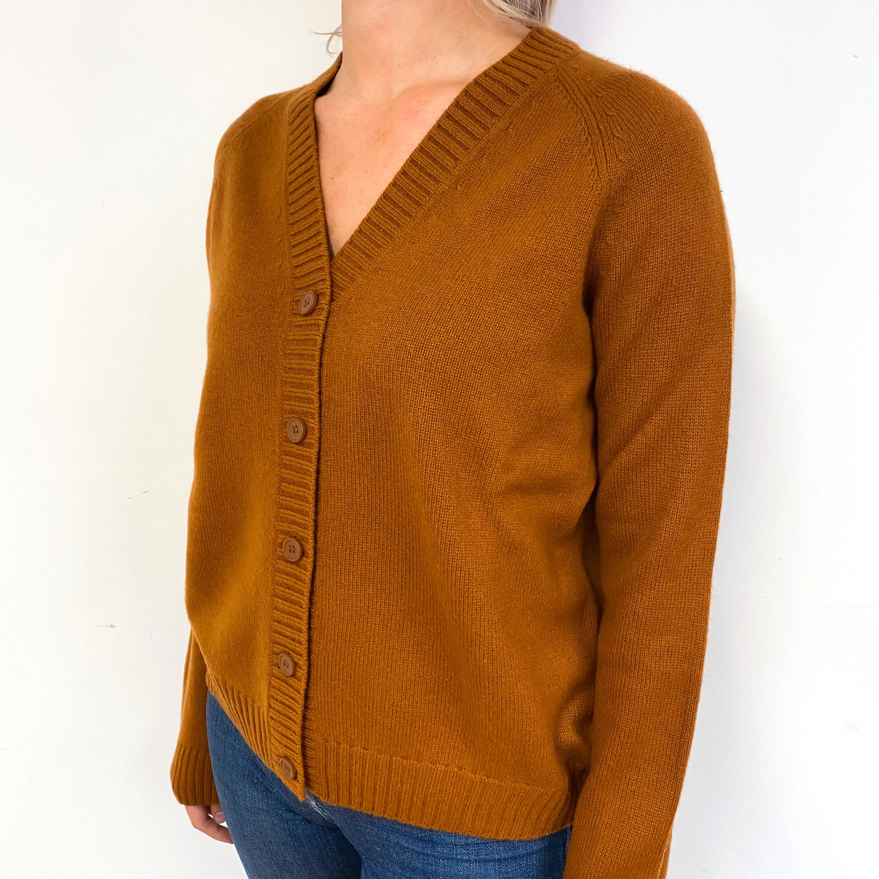 Cos Gingerbread Brown Cashmere V-Neck Cardigan Small