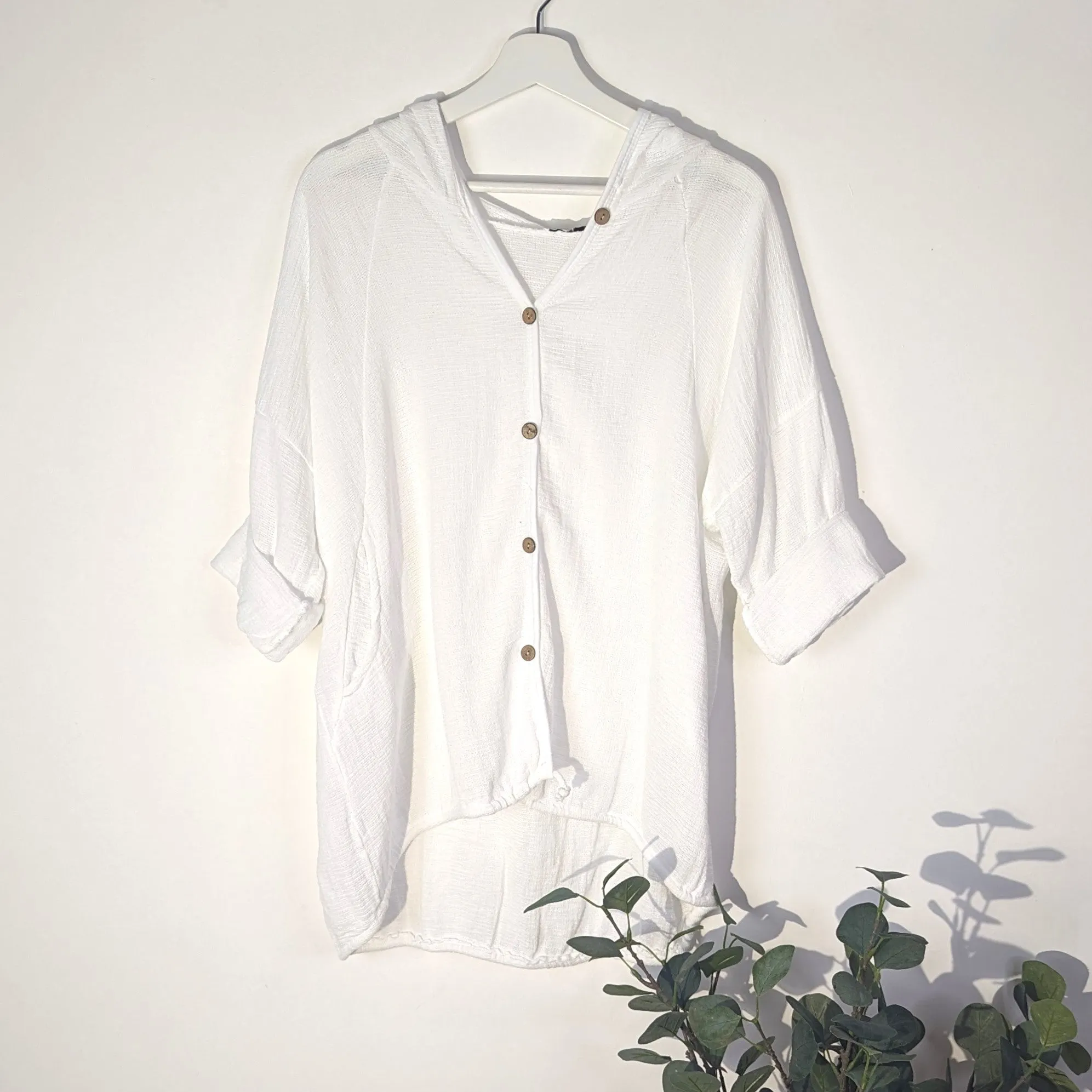 Cotton Summer hoodie with coco wood buttons and drawstring (S-M)